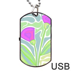 Purple Flowers Dog Tag Usb Flash (one Side) by Valentinaart