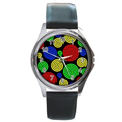 Colorful Hypnoses Round Metal Watch by Valentinaart