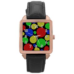 Colorful Hypnoses Rose Gold Leather Watch  by Valentinaart