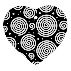 Black And White Hypnoses Ornament (heart)  by Valentinaart