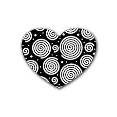 Black And White Hypnoses Rubber Coaster (heart)  by Valentinaart