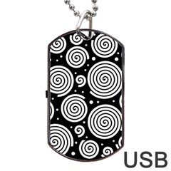 Black And White Hypnoses Dog Tag Usb Flash (two Sides)  by Valentinaart