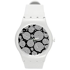 Black And White Hypnoses Round Plastic Sport Watch (m) by Valentinaart