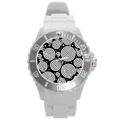 Black And White Hypnoses Round Plastic Sport Watch (l) by Valentinaart