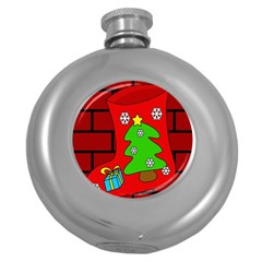 Christmas Sock Round Hip Flask (5 Oz) by Valentinaart