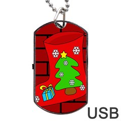 Christmas Sock Dog Tag Usb Flash (one Side) by Valentinaart