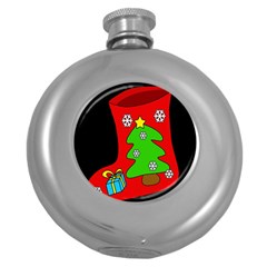 Christmas Sock Round Hip Flask (5 Oz) by Valentinaart