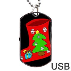 Christmas Sock Dog Tag Usb Flash (two Sides)  by Valentinaart