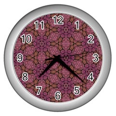 Fuchsia Abstract Shell Pattern Wall Clocks (silver)  by TanyaDraws