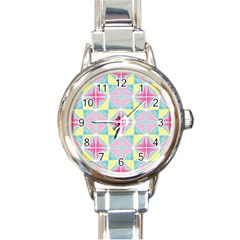 Pastel Block Tiles Pattern Round Italian Charm Watch by TanyaDraws