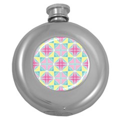 Pastel Block Tiles Pattern Round Hip Flask (5 Oz) by TanyaDraws