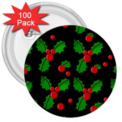 Christmas Berries Pattern  3  Buttons (100 Pack)  by Valentinaart