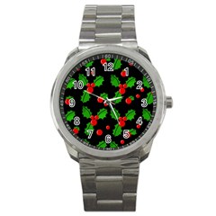 Christmas Berries Pattern  Sport Metal Watch by Valentinaart