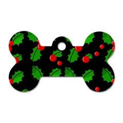 Christmas Berries Pattern  Dog Tag Bone (one Side) by Valentinaart