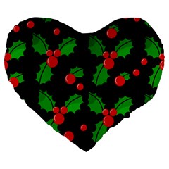 Christmas Berries Pattern  Large 19  Premium Flano Heart Shape Cushions by Valentinaart