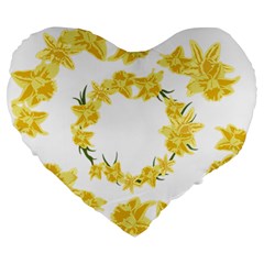 Daffodils Illustration  Large 19  Premium Heart Shape Cushions