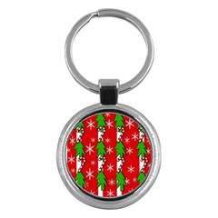 Christmas Tree Pattern - Red Key Chains (round)  by Valentinaart