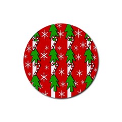 Christmas Tree Pattern - Red Rubber Round Coaster (4 Pack)  by Valentinaart