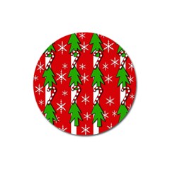 Christmas Tree Pattern - Red Magnet 3  (round)