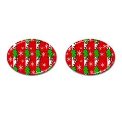 Christmas Tree Pattern - Red Cufflinks (oval) by Valentinaart