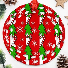 Christmas Tree Pattern - Red Round Filigree Ornament (2side) by Valentinaart