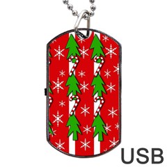 Christmas Tree Pattern - Red Dog Tag Usb Flash (one Side) by Valentinaart