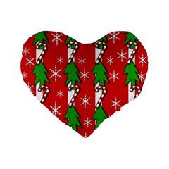 Christmas Tree Pattern - Red Standard 16  Premium Flano Heart Shape Cushions by Valentinaart