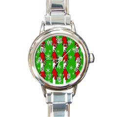 Christmas Pattern - Green Round Italian Charm Watch by Valentinaart