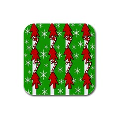 Christmas Pattern - Green Rubber Square Coaster (4 Pack)  by Valentinaart