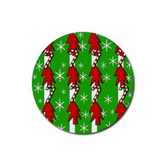 Christmas Pattern - Green Rubber Coaster (round)  by Valentinaart