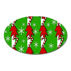 Christmas Pattern - Green Oval Magnet