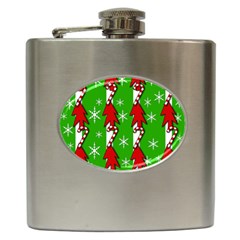 Christmas Pattern - Green Hip Flask (6 Oz) by Valentinaart