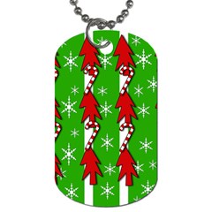 Christmas Pattern - Green Dog Tag (two Sides) by Valentinaart