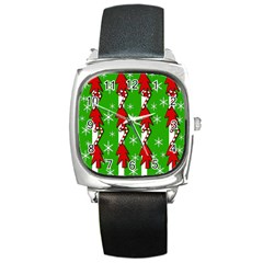 Christmas Pattern - Green Square Metal Watch by Valentinaart