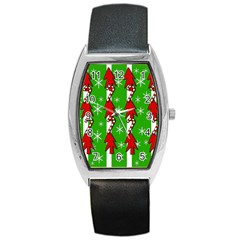 Christmas Pattern - Green Barrel Style Metal Watch by Valentinaart