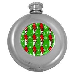 Christmas Pattern - Green Round Hip Flask (5 Oz) by Valentinaart