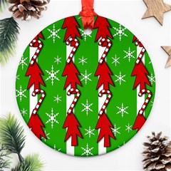 Christmas Pattern - Green Round Ornament (two Sides)  by Valentinaart