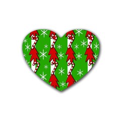 Christmas Pattern - Green Rubber Coaster (heart)  by Valentinaart