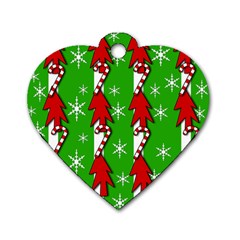 Christmas Pattern - Green Dog Tag Heart (two Sides) by Valentinaart