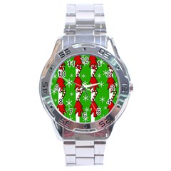 Christmas Pattern - Green Stainless Steel Analogue Watch by Valentinaart