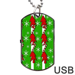 Christmas Pattern - Green Dog Tag Usb Flash (one Side)