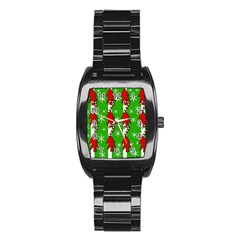 Christmas Pattern - Green Stainless Steel Barrel Watch by Valentinaart