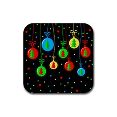 Christmas Balls Rubber Coaster (square)  by Valentinaart