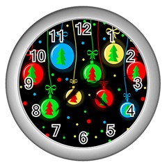 Christmas Balls Wall Clocks (silver)  by Valentinaart