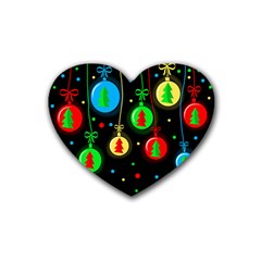 Christmas Balls Rubber Coaster (heart)  by Valentinaart