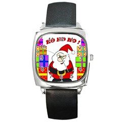 Santa Claus Pattern - Transparent Square Metal Watch by Valentinaart