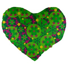 Christmas Decor - Green Large 19  Premium Flano Heart Shape Cushions by Valentinaart