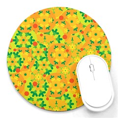 Christmas Decor - Yellow Round Mousepads by Valentinaart