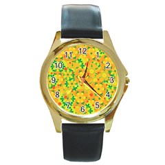 Christmas Decor - Yellow Round Gold Metal Watch by Valentinaart