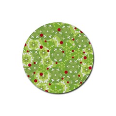 Green Christmas Decor Rubber Round Coaster (4 Pack)  by Valentinaart